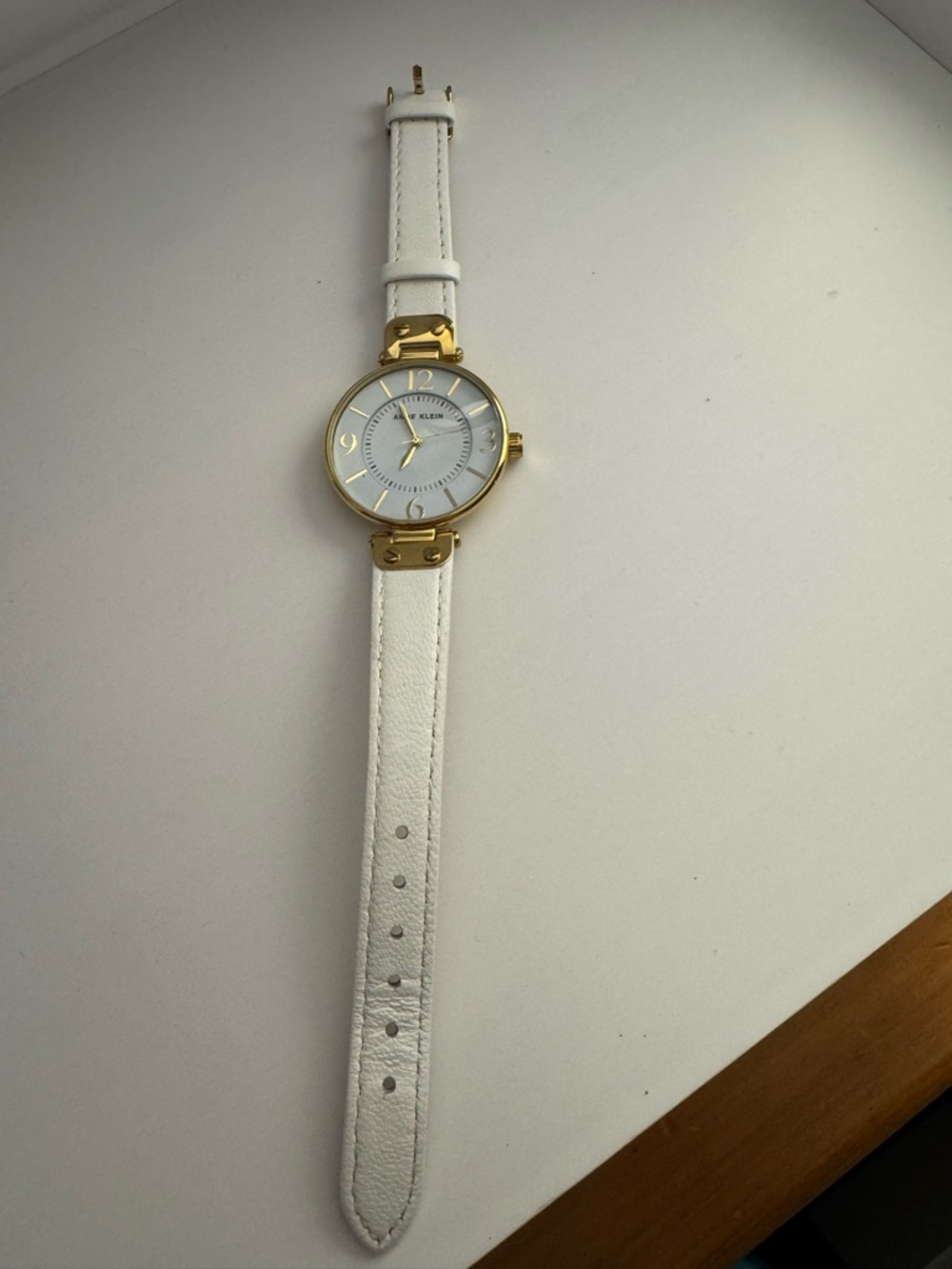 Anne Klein Gold-Tone Case White Leather Strap Women's Watch